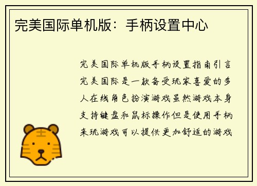 完美国际单机版：手柄设置中心