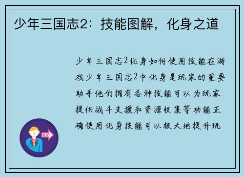 少年三国志2：技能图解，化身之道
